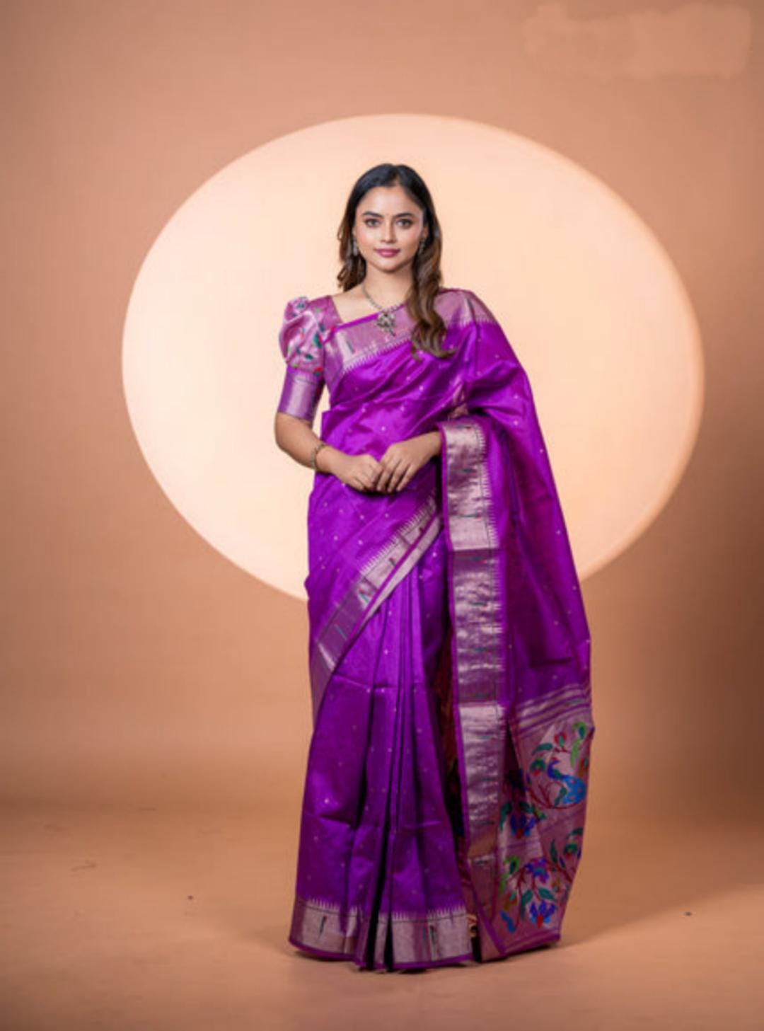 Soft Khadi raw silk Paithani Saree with single muniya border semi silk