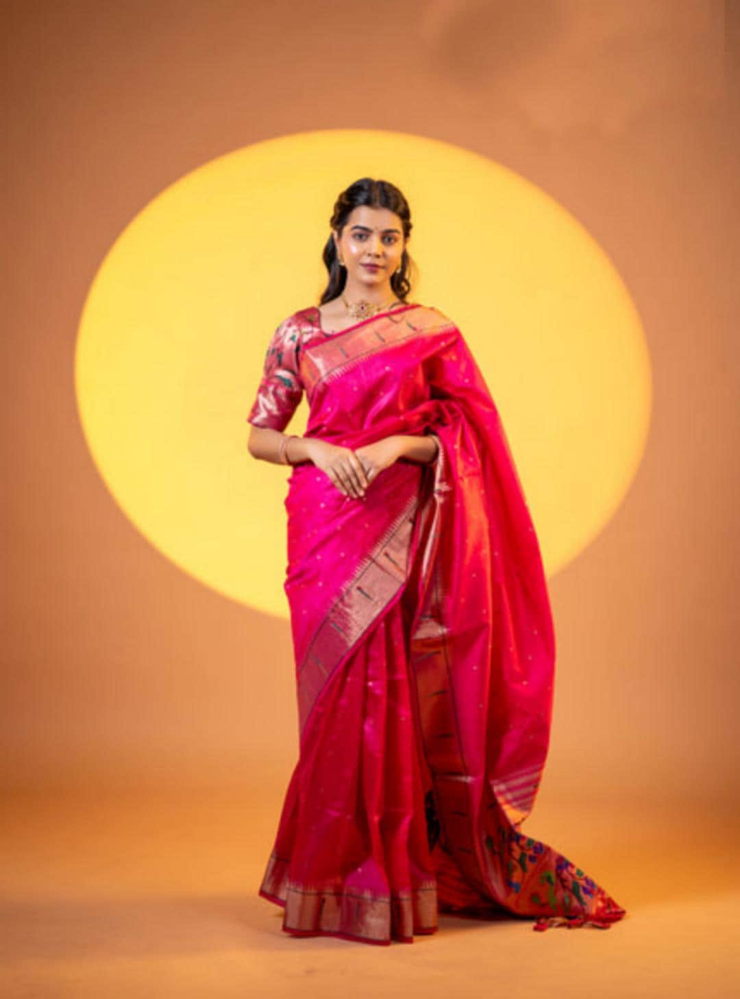 Soft Khadi raw silk Paithani Saree with single muniya border semi silk