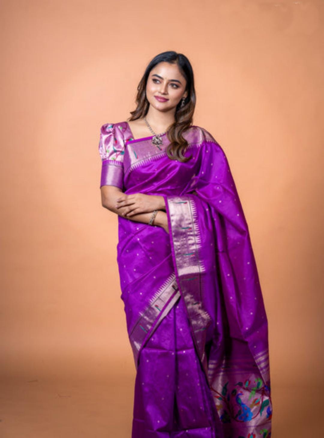 Soft Khadi raw silk Paithani Saree with single muniya border semi silk