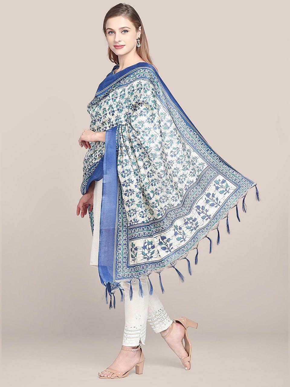 Printed Blue & Green Art Silk Dupatta/shawl/stole