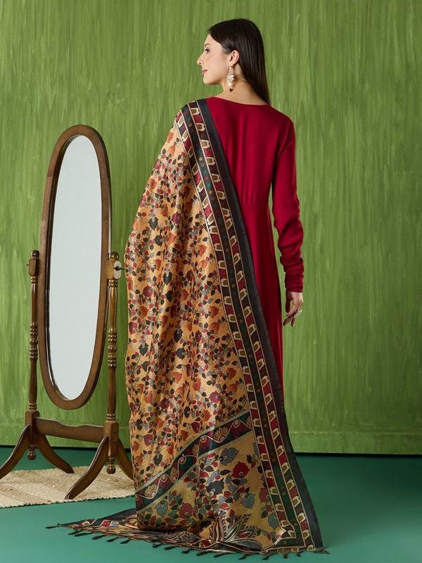 Ethnic Pichwai Printed Beige & Multi Assam Silk Dupatta stole/shawl