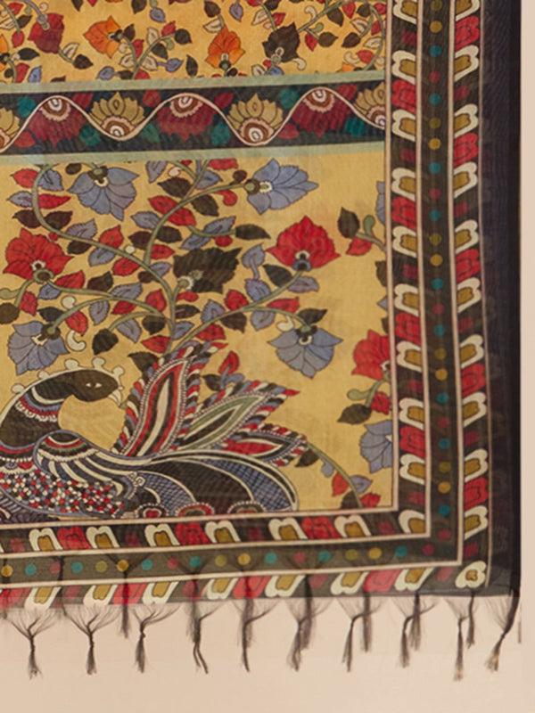 Ethnic Pichwai Printed Beige & Multi Assam Silk Dupatta stole/shawl