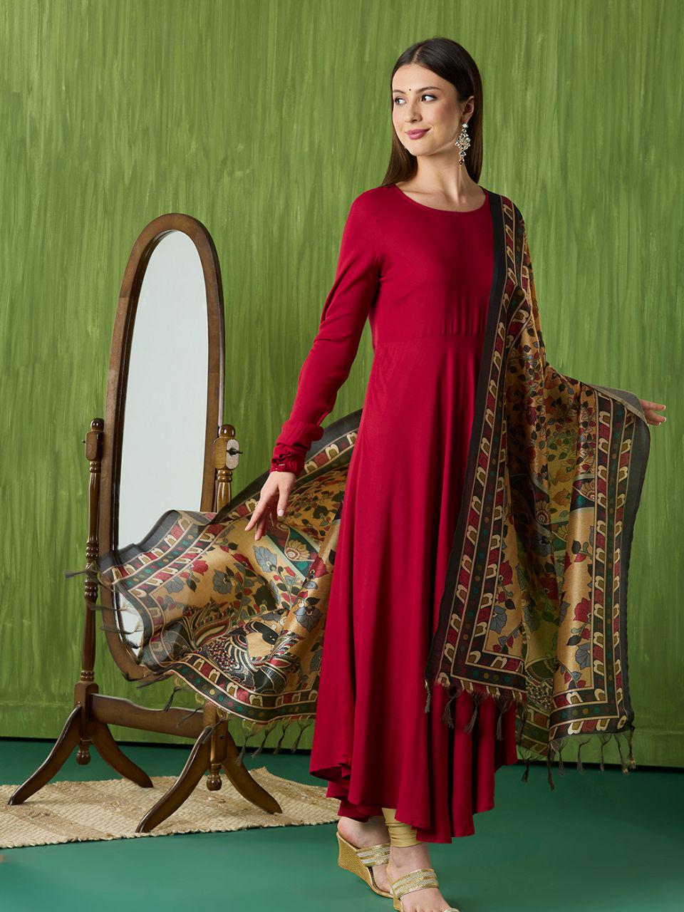Ethnic Pichwai Printed Beige & Multi Assam Silk Dupatta stole/shawl