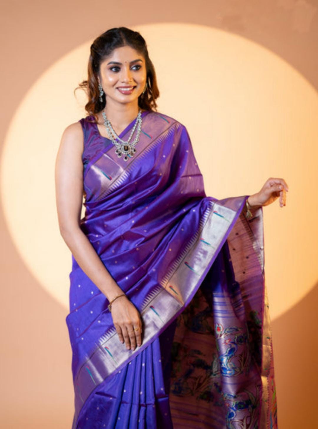 Soft Khadi raw silk Paithani Saree with single muniya border semi silk