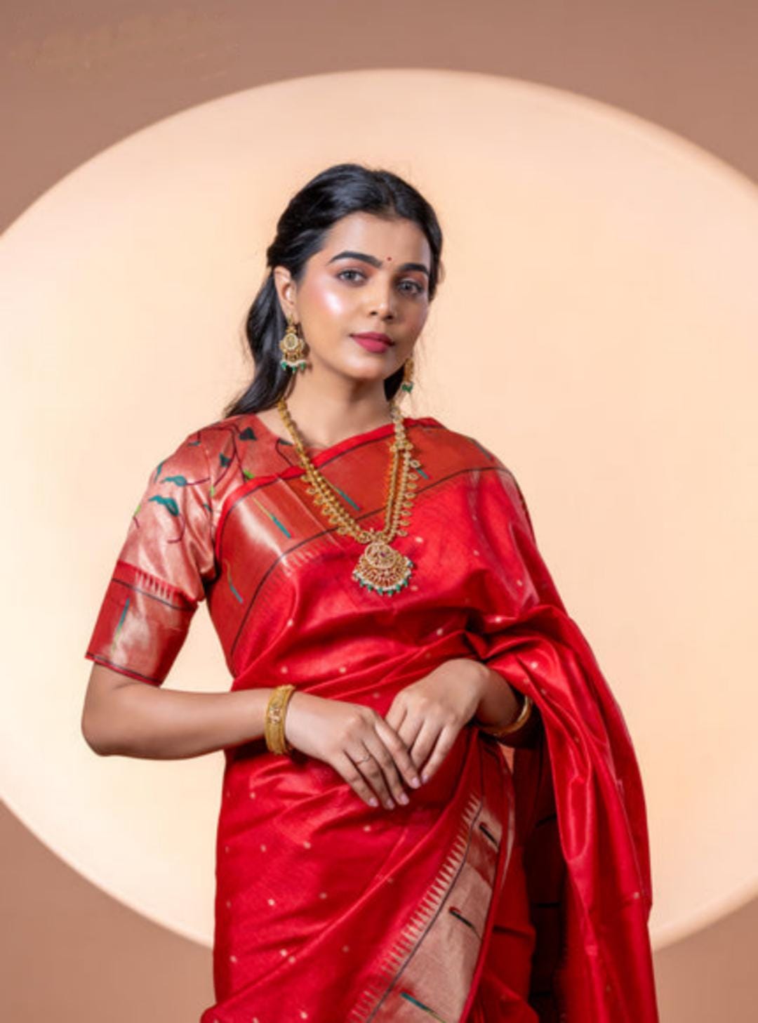 Soft Khadi raw silk Paithani Saree with single muniya border semi silk