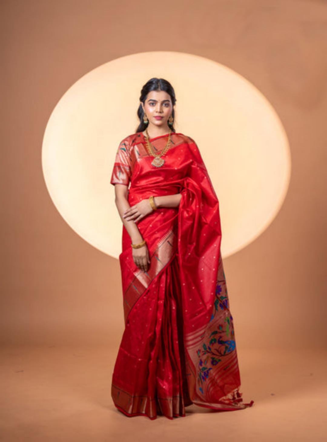 Soft Khadi raw silk Paithani Saree with single muniya border semi silk