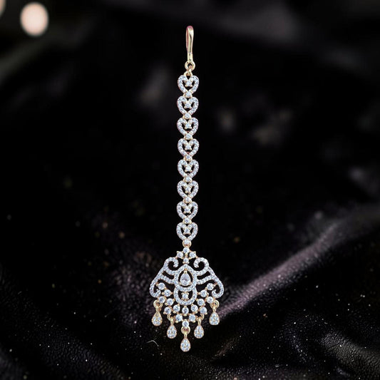 Maag tikka made with American diamonds, AD Zirconia head accessory jewelry, gold polished
