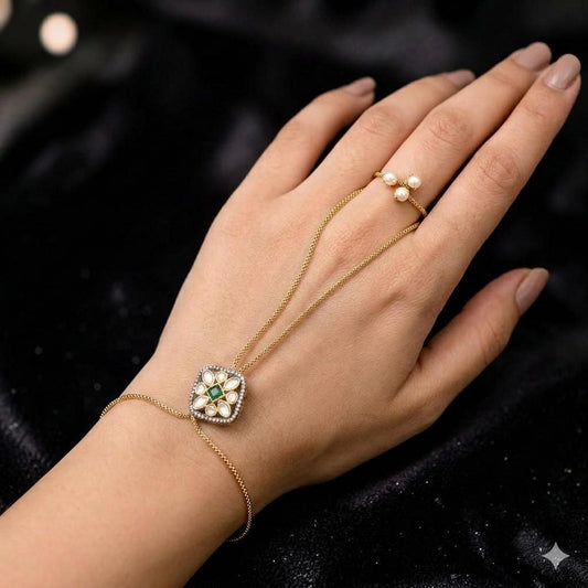 Haath Phool hand accessory in kundan gold polish modern minimal single piece