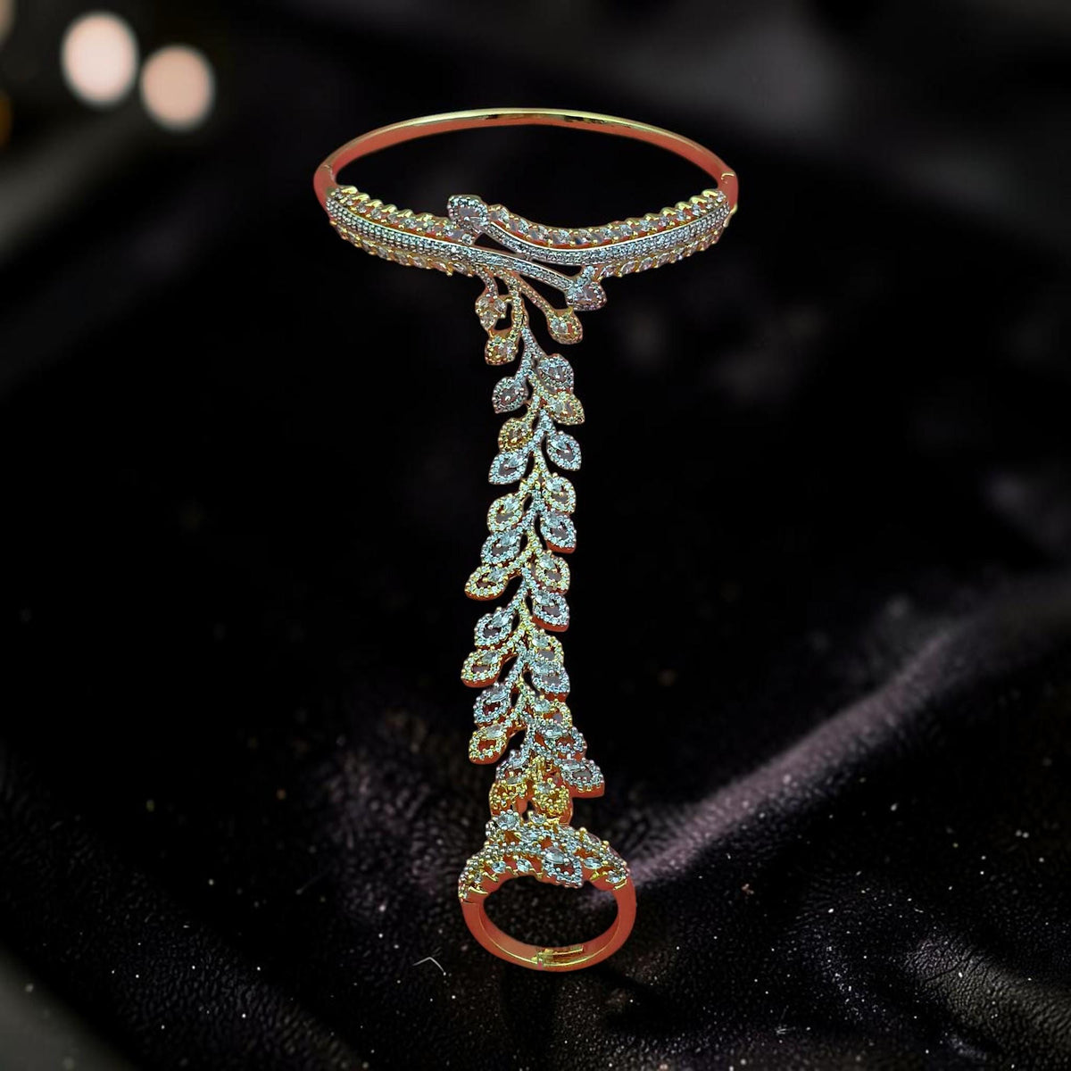 Haath Phool hand accessory in American diamonds gold polished single piece