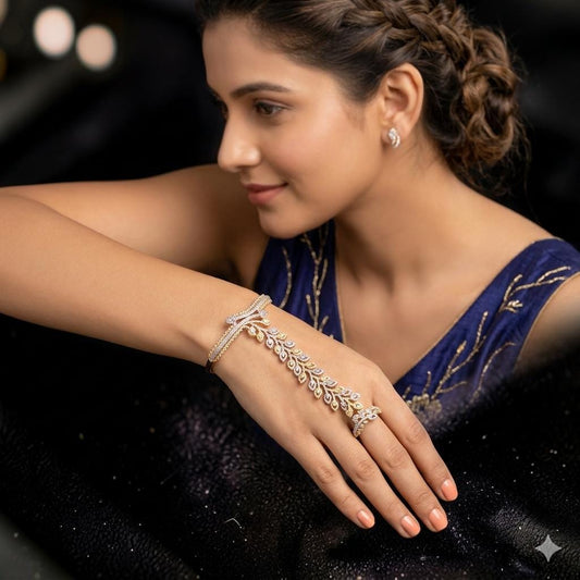 Haath Phool hand accessory in American diamonds gold polished single piece