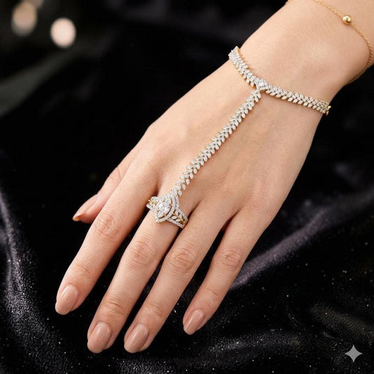 Haath Phool hand accessory in American diamonds gold two tone polished single piece