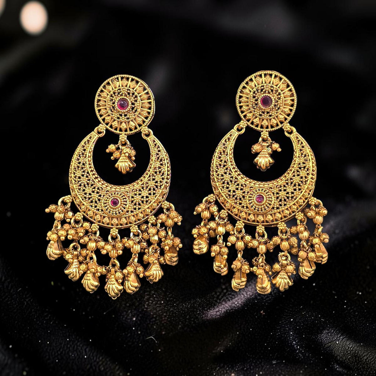 Gold filigree delicate design chandbali earrings gold polished