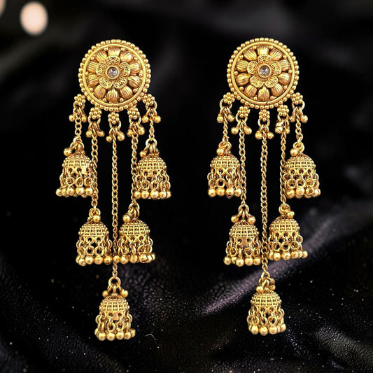 Kashmiri Gold filigree delicate design chandbali earrings gold polished