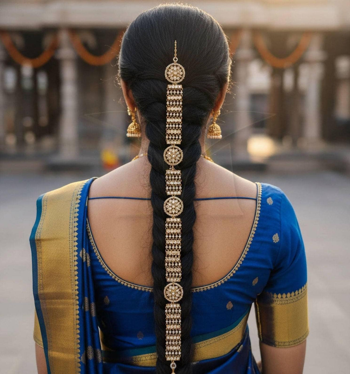 Hair Braid accessory made with kundan and pearls, With Gold Plating, light weight