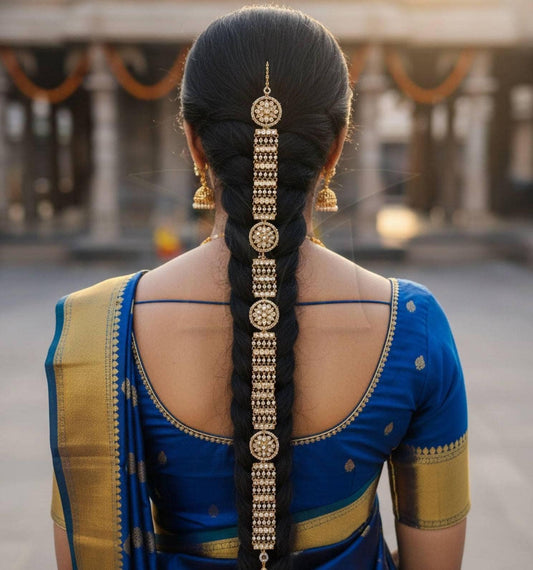 Hair Braid accessory made with kundan and pearls, With Gold Plating, light weight