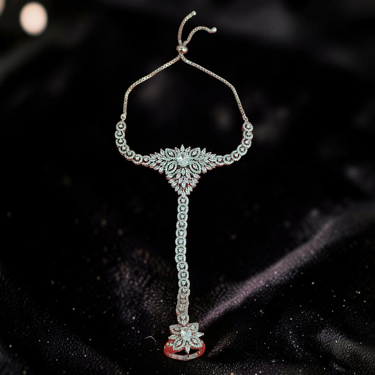 Haath Phool hand accessory in American diamonds gold polished single piece