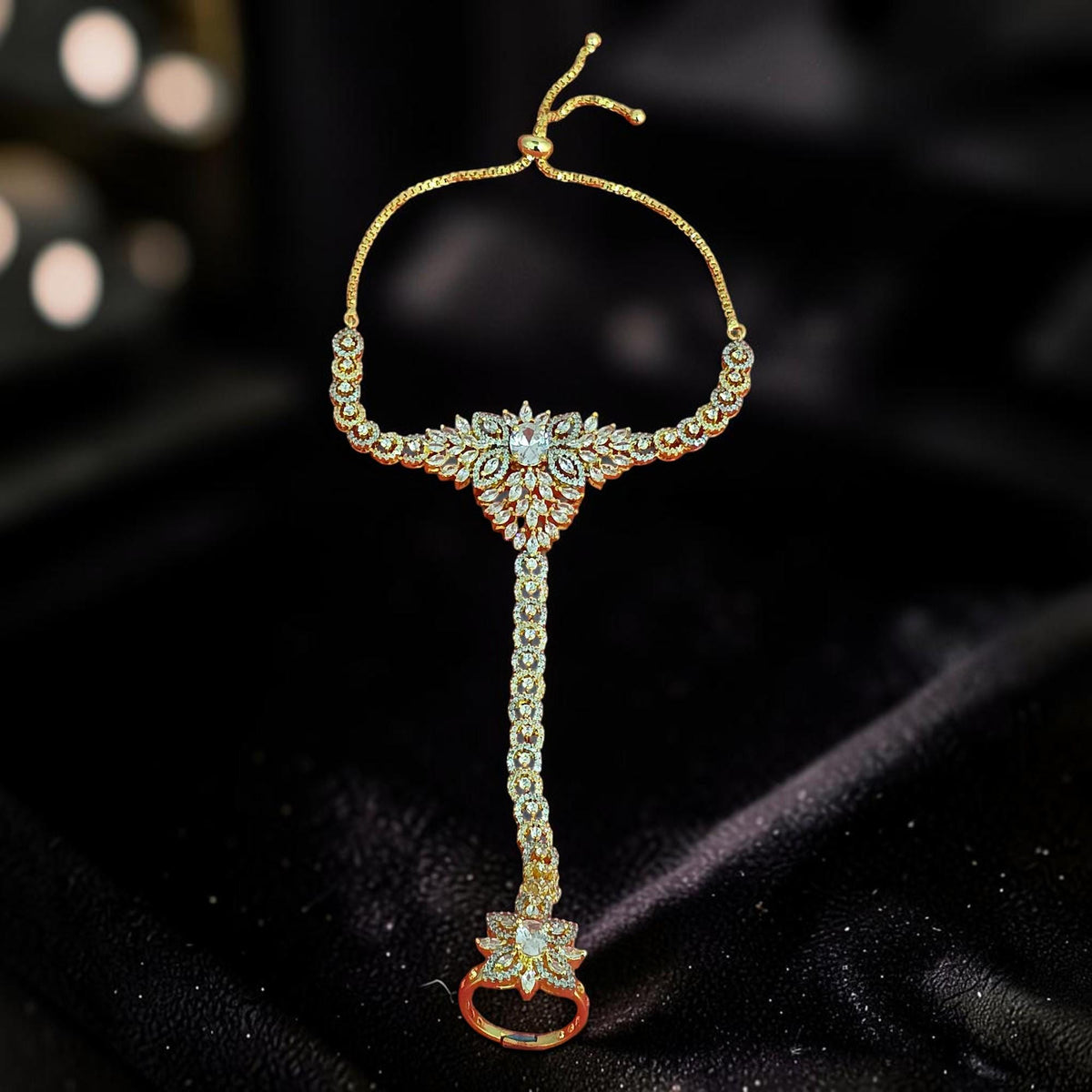Haath Phool hand accessory in American diamonds gold polished single piece