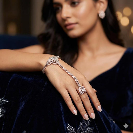 Haath Phool hand accessory in American diamonds gold polished single piece