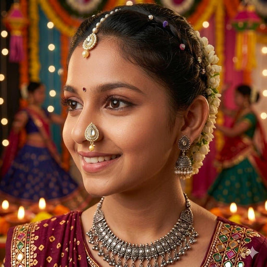Kundan Nath Pressing Gold polished nose pin