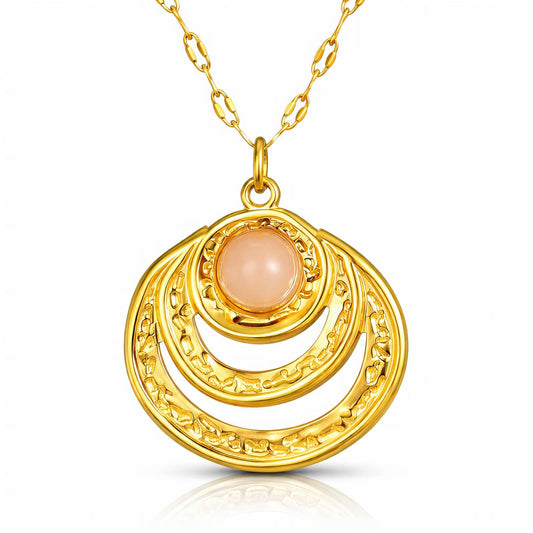 Swirls with stone pendant necklace, waterproof, anti-tarnish, 18k gold plated on stainless steel