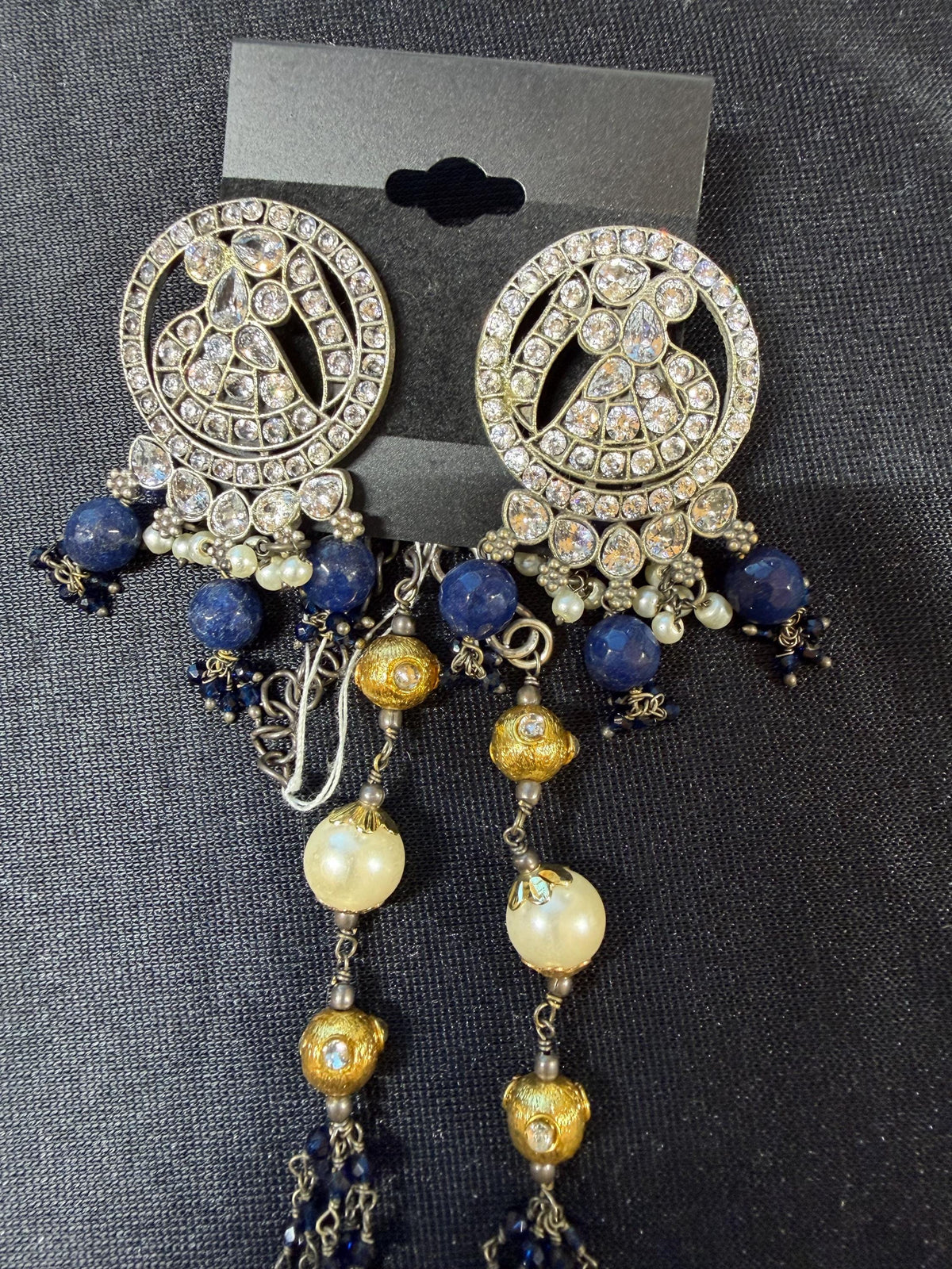 German silver necklace set with rhinestones and beads turquoise and ruby color