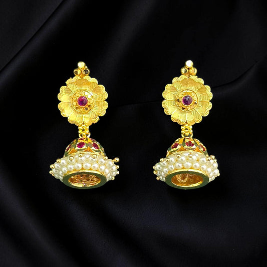Small golden and pearl jhumkis with gold polished earrings