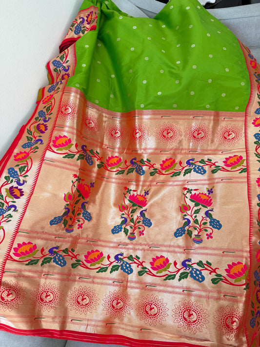 Semi Silk Paithani Saree premium quality fall pico done with blouse piece