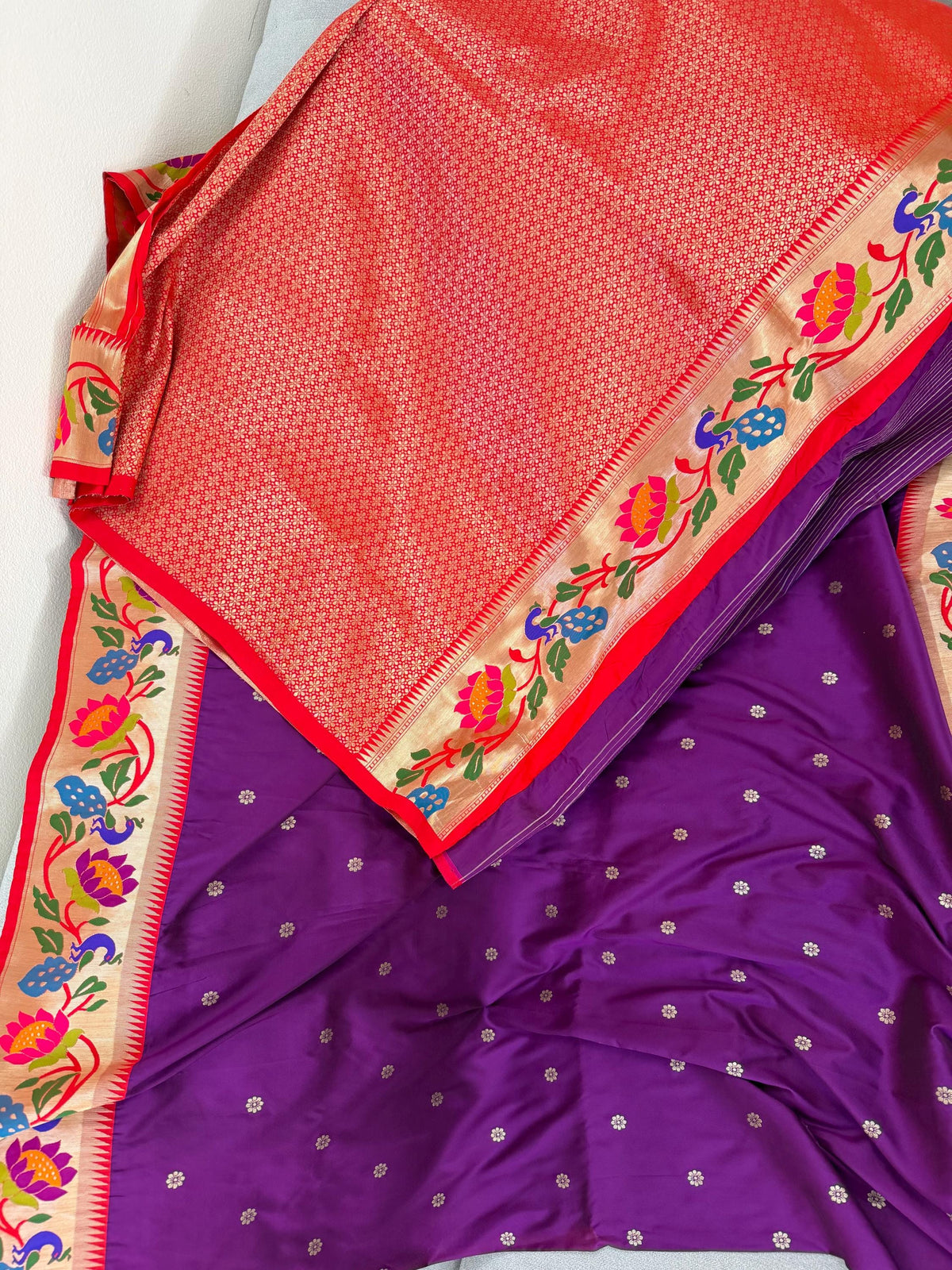 Semi Silk Paithani Saree premium quality fall pico done with blouse piece