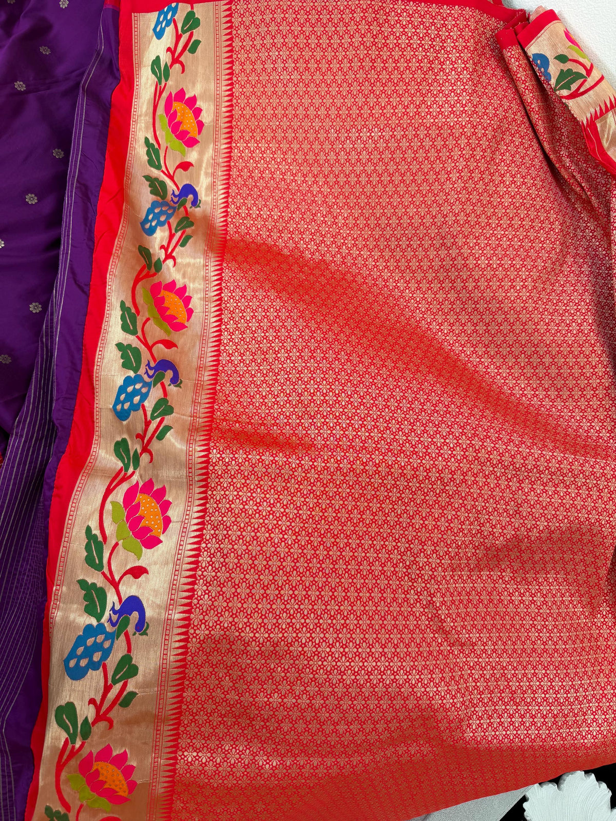 Semi Silk Paithani Saree premium quality fall pico done with blouse piece