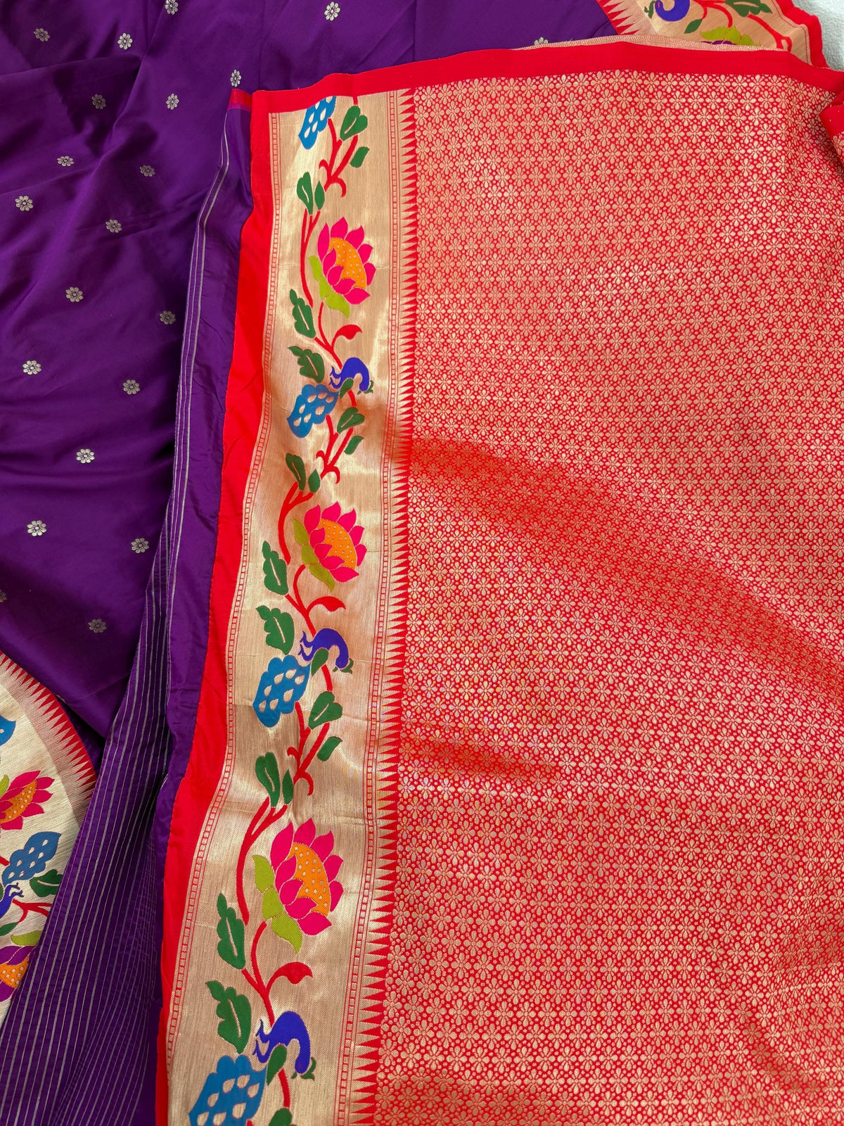 Semi Silk Paithani Saree premium quality fall pico done with blouse piece