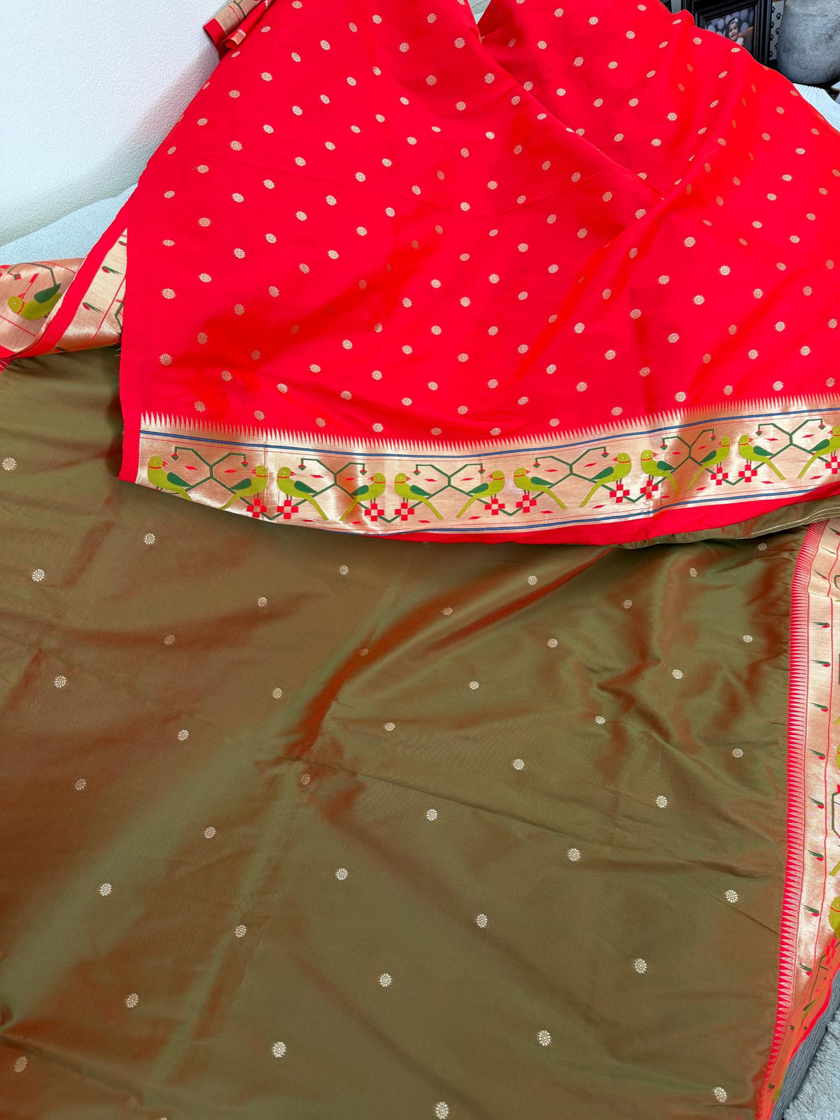 Semi Silk Paithani Saree premium quality fall pico done with blouse piece
