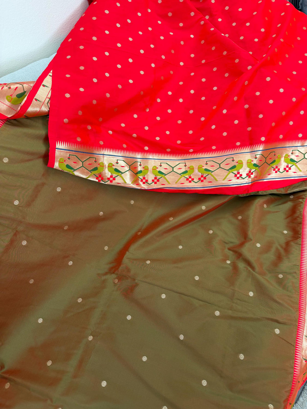 Semi Silk Paithani Saree premium quality fall pico done with blouse piece