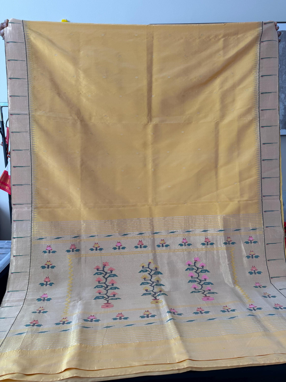 Handloom Pure silk Muniya border Paithani Saree premium quality with designer geometric pallu