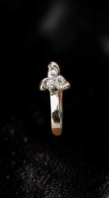 American Diamond Zirconia Nath Pressing Gold polished two-tone silver nose pin