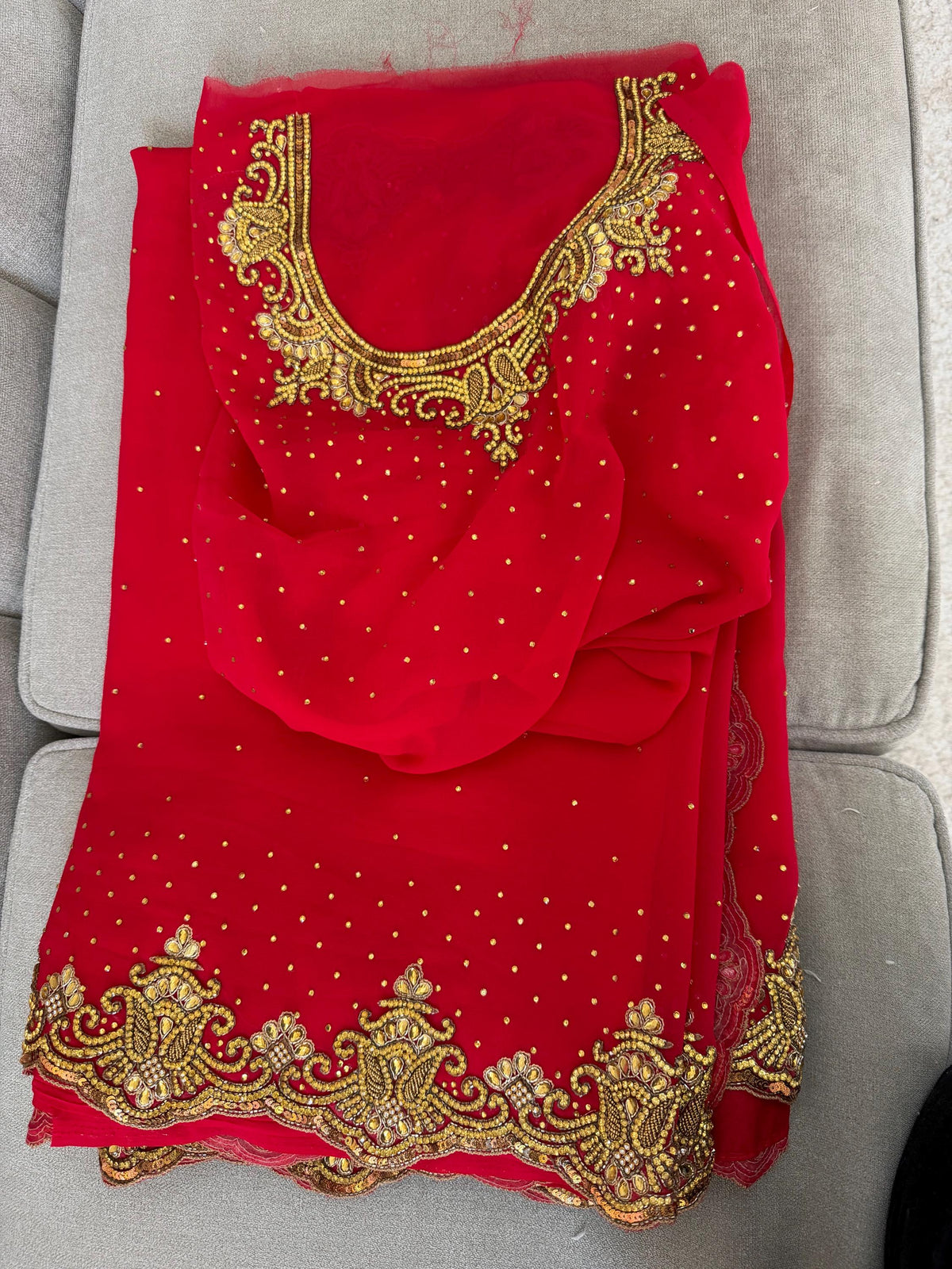 Georgette with heavy work and stonework Saree premium quality fall pico done with blouse piece