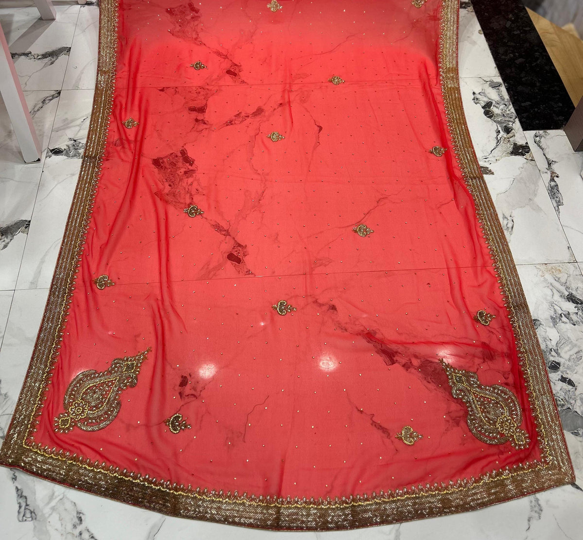 Georgette with heavy work and stonework Saree premium quality fall pico done with blouse piece