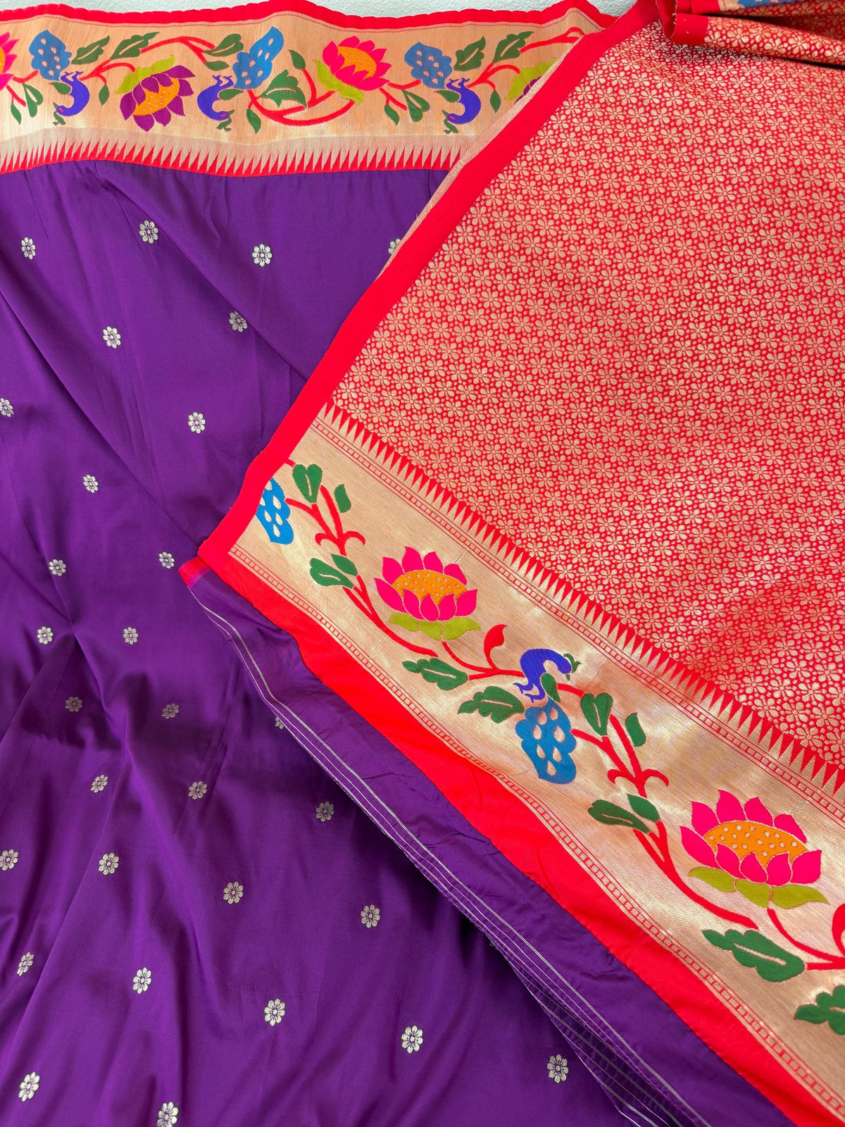 Semi Silk Paithani Saree premium quality fall pico done with blouse piece