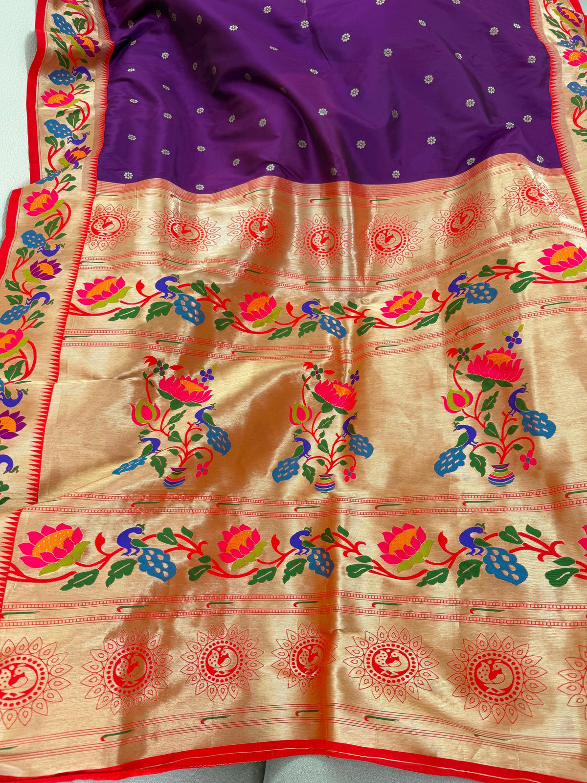 Semi Silk Paithani Saree premium quality fall pico done with blouse piece