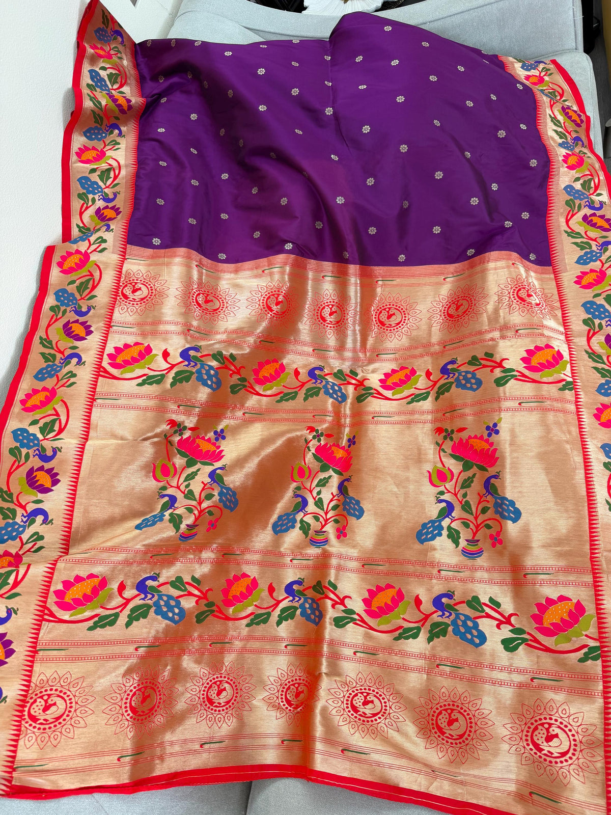 Semi Silk Paithani Saree premium quality fall pico done with blouse piece