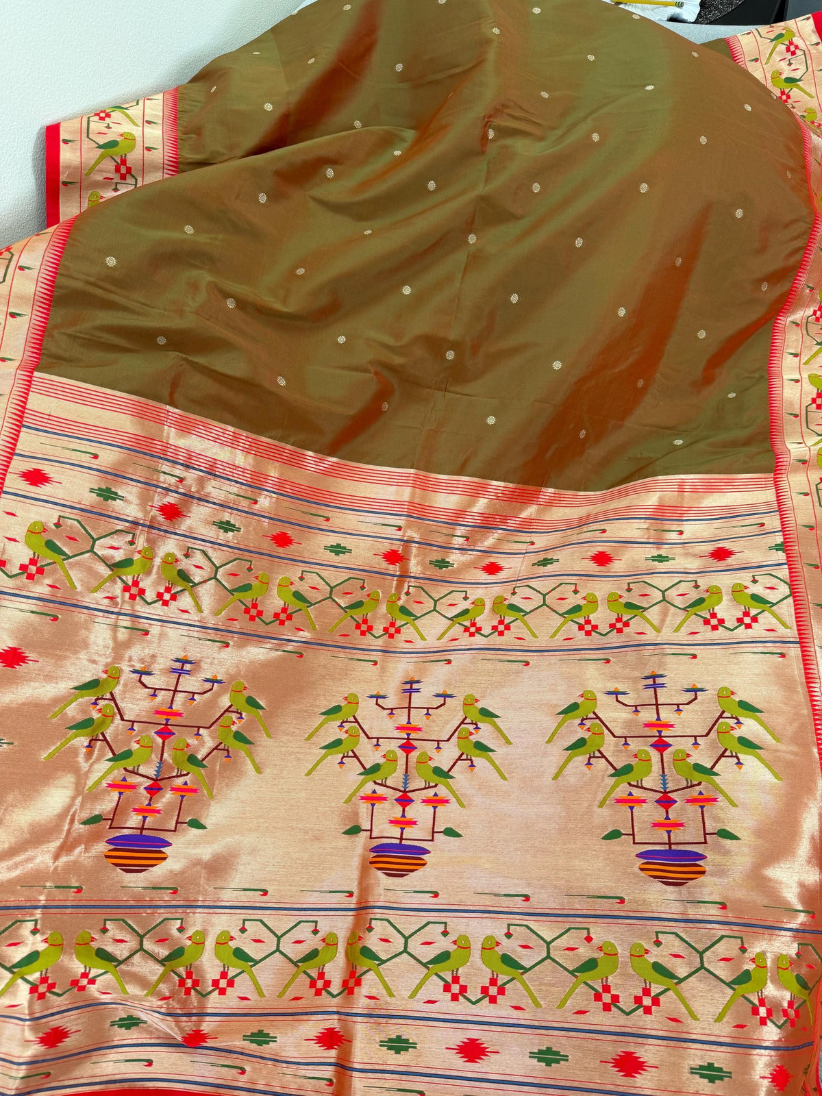 Semi Silk Paithani Saree premium quality fall pico done with blouse piece
