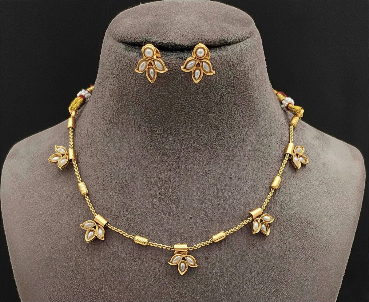Minimal delicate necklace set with antique gold polished