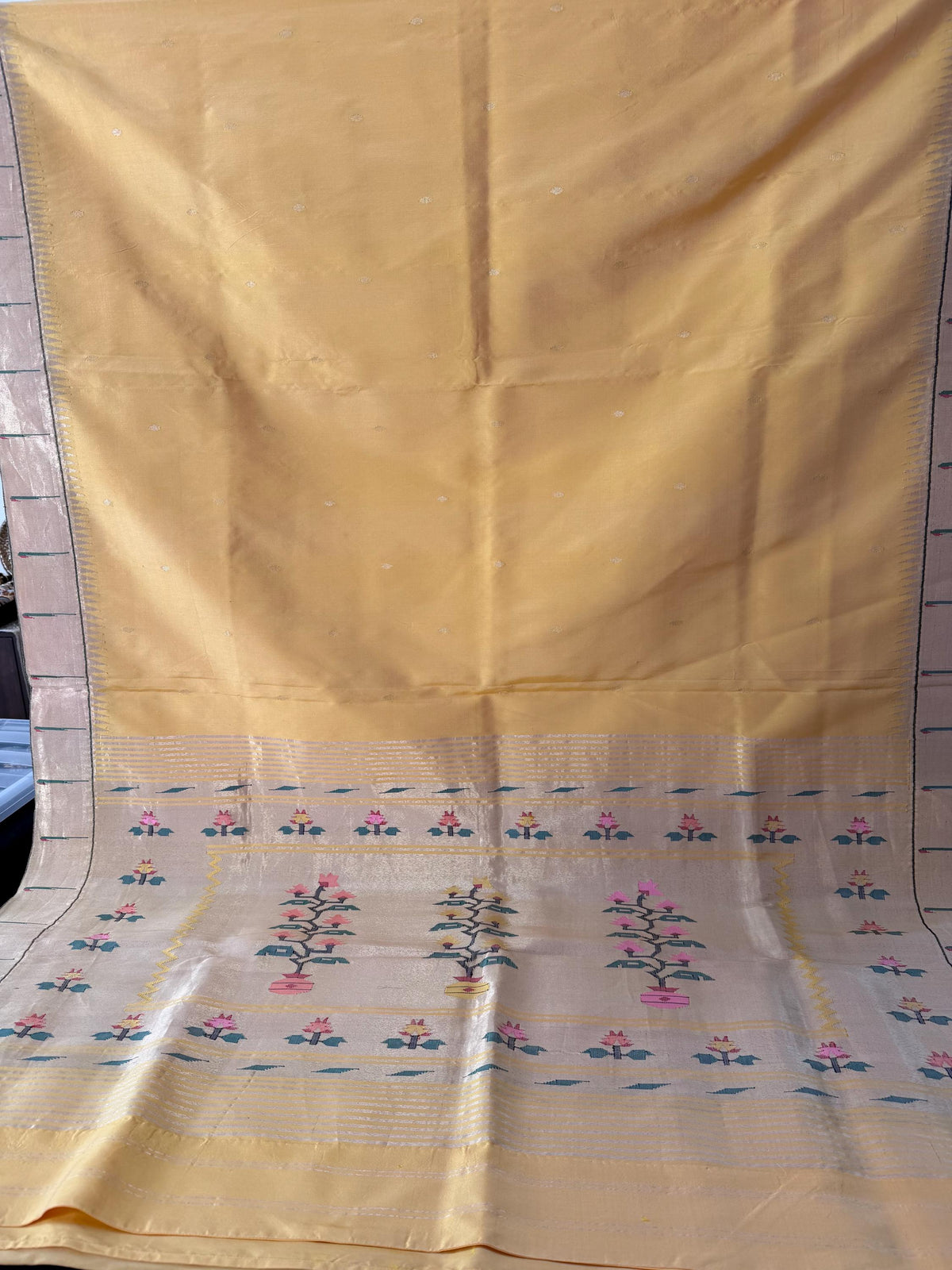Handloom Pure silk Muniya border Paithani Saree premium quality with designer geometric pallu