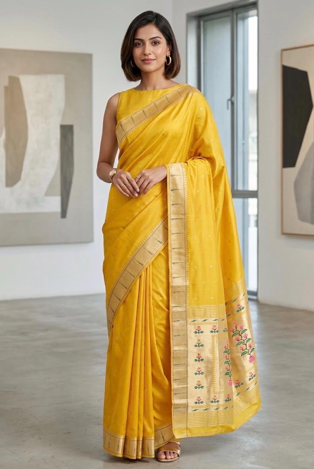 Handloom Pure silk Muniya border Paithani Saree premium quality with designer geometric pallu