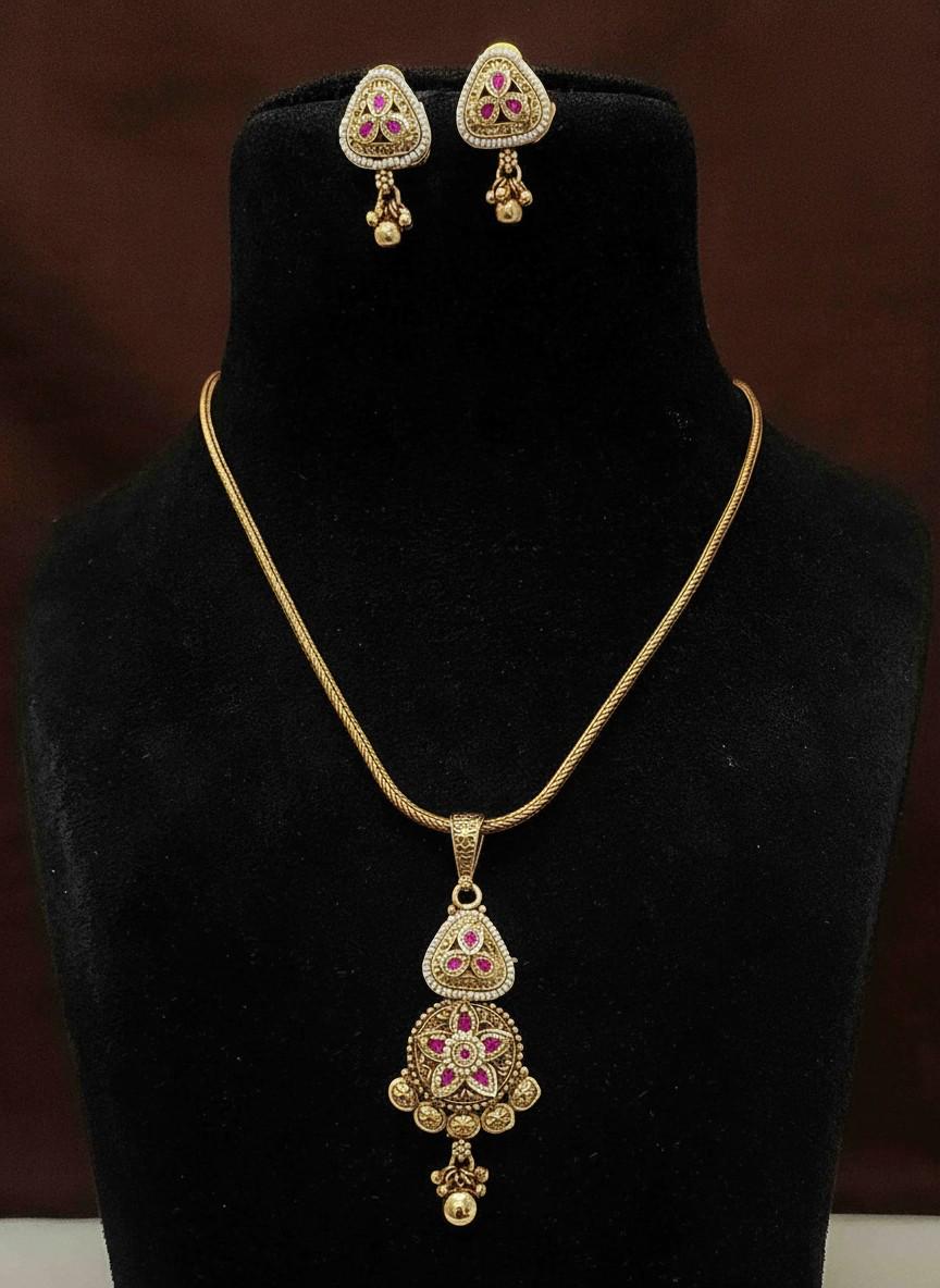 Rajwadi style heritage necklace gold look-alike set with semiprecious stones jadau and polki