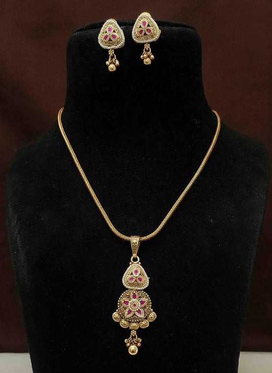 Rajwadi style heritage necklace gold look-alike set with semiprecious stones jadau and polki