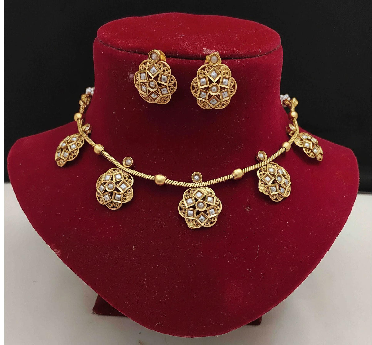 Minimal delicate necklace set with antique gold polished