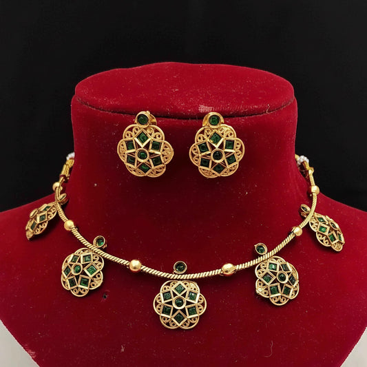 Minimal delicate necklace set with antique gold polished