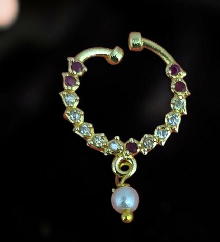 American Diamond Pressing Nose Ring with Gold Plating