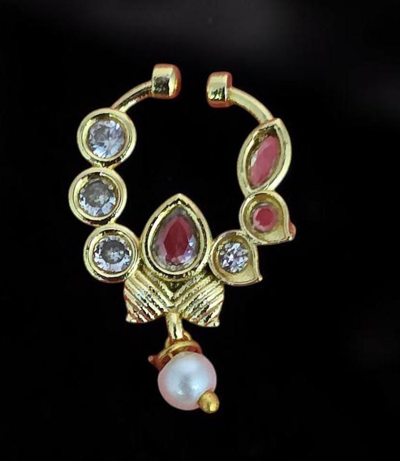 American Diamond Pressing Nose Ring with Gold Plating