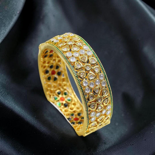 Handmade Antique Gold Polki Bracelet Kada, Openable